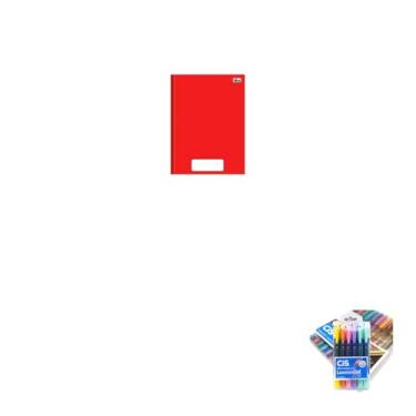 Imagem de Kit Caderno Brochura Capa Dura Pepper Vermelho 80 Folhas Caneta Trigel Metálica 10 Cores Marca Texto Gel Pastel