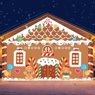 Imagem de Capa grande para porta de garagem de casa de pão de gengibre de Natal pano de fundo de homem de gengibre ao ar livre faixa de porta de garagem inverno natal festa de férias suprimentos para atividades