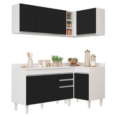 Imagem de Armário De Cozinha Modulado De Canto Esquerdo 4 Peças Cp47 Balcão Com Tampo Branco/preto - Lumil