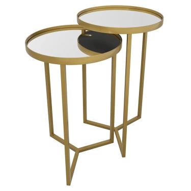 Imagem de 2 Mesas Lateral de Canto e Apoio Redonda Aço para Sala/Quarto/Decoração - Dourado