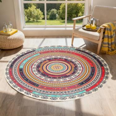 Imagem de Tapete redondo lavável de 1,5 m, lavável, antiderrapante, macio, tapete redondo para mesa de sala de jantar (1,5 x 1,5 m, multicolorido)