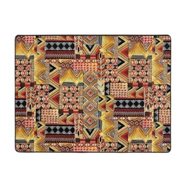Imagem de ZERAOKE Tapete de retalhos têxteis africanos 48 x 63 polegadas, lavável à máquina com suporte antiderrapante, tapetes macios para sala de estar, quarto, entrada, quarto de crianças, decoração de casa