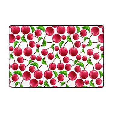 Imagem de ZERAOKE Tapetes de área de cerejas vermelhas para sala de estar, 1,2 x 1,8 m, tapete macio e moderno, tapetes antiderrapantes e felpudos para decoração de casa, tapete lavável para quarto, jantar,