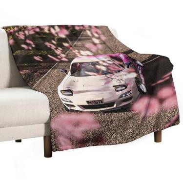 Imagem de HouLaiZhe Cobertor super macio flanela flor de cerejeira carro Rx7 JDM cobertores refrescantes leves para sofá-cama cadeira sofá carro viagem ao ar livre leve quente 152 x 203 cm