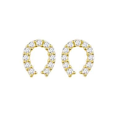 Imagem de Dreuyet Brincos femininos Rhinstone em forma de U em forma de ferradura fofos, pequenos cristais de zircônia cúbica para cartilagem, piercing de cartilagem, delicados, minimalistas, amantes de cavalos