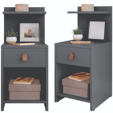 Imagem de Kit 2 Mesa De Cabeceira Com Gaveta E Prateleira Canto Cama Quarto(CINZA)