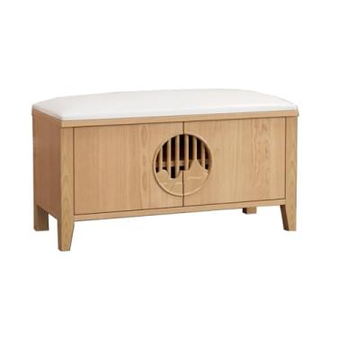 Imagem de FAMEOYA Banco de armazenamento de sapatos, banco para troca de sapatos, porta de casa, armário de madeira, almofada macia, entrada, simples, porta de entrada, armário, sapato, banco