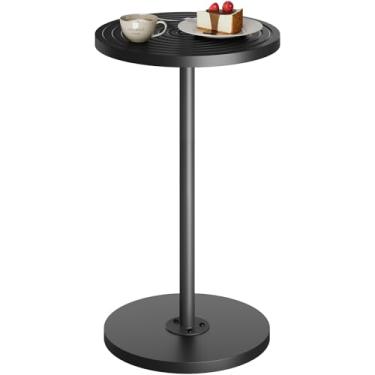 Imagem de Asgolion Mesa lateral redonda, mesa de bebida pequena, suporte de pedestal para martini, mesa de coquetel com base ponderada, mesa de cabeceira para sala de estar, quarto, banheiro, escritório, preto