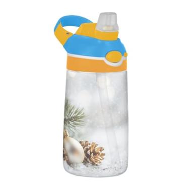 Imagem de YETTASBIN Garrafa de água infantil bola de Natal 473 ml com tampa de canudo para meninos Gril - copo esportivo reutilizável à prova de vazamento livre de BPA transparente Tritan com gancho para escola