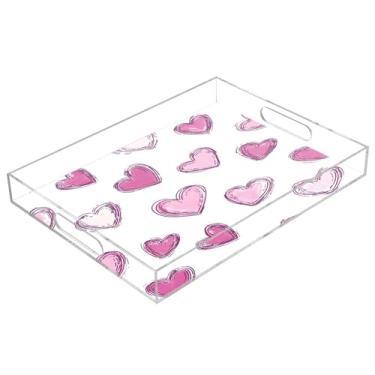 Imagem de STAYTOP Bandeja acrílica para servir Dia dos Namorados corações vermelhos 15,7 x 11,20 cm, bandejas decorativas à prova de derramamento, organizador de bancada para café da manhã, chá, comida