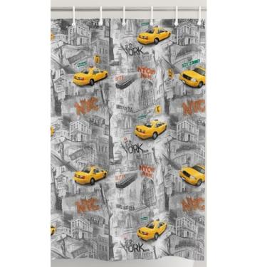 Imagem de Cortina de Box Estampada com Ganchos, PVC, 1,38m x 1,98m, Antimofo, 6 Ganchos Inclusos