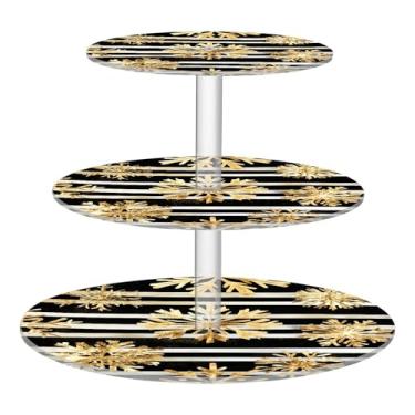 Imagem de CEBUGI Suporte de cupcake de 3 camadas, folha dourada, flocos de neve, suporte redondo para bolo, torre, bandeja de servir em camadas de acrílico para chá, chá de bebê, casamento e mais