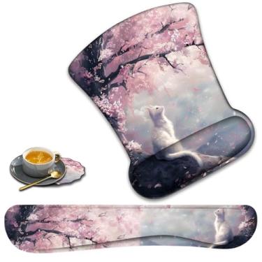 Imagem de Almofada de descanso de pulso para teclado + suporte para descanso de pulso + conjunto de porta-copos em forma de renda. Tapete de mouse antiderrapante para alívio ergonômico da dor no pulso para casa