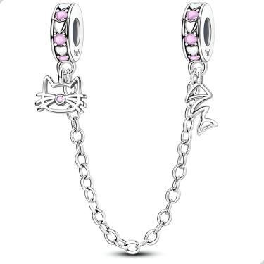 Imagem de Trava Corrente de Segurança Gatinho para Pulseira de Berloques em Prata 925