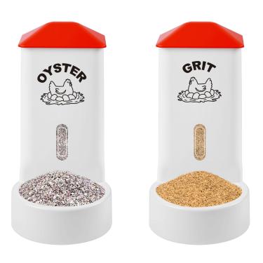 Imagem de Pacote com 2 alimentadores de grãos de frango, grão automático de galinha e alimentador de casca de ostra com janela visual, acessórios de galinheiro de plástico para aves