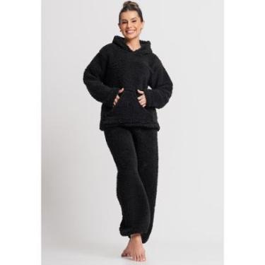 Imagem de Pijama Flanelado Feminino Longo Capuz Bolso Teddy Peluciado Mvb Modas-Feminino