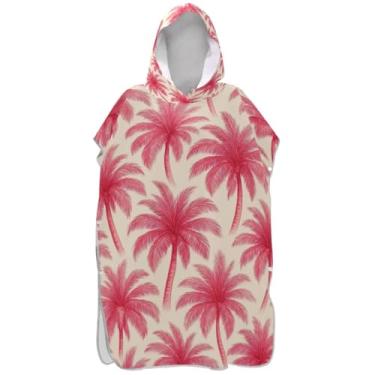 Imagem de Joisal Roupão de mudança de poncho de surfe para adultos toalha de banho com capuz plus size ponchos de praia para homens rosa palmeiras folhas bege