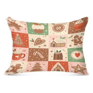 Imagem de Capas de travesseiro de tamanho padrão de casas de gengibre de patchwork de Natal 50 x 66 centímetros capa de almofada com zíper durável