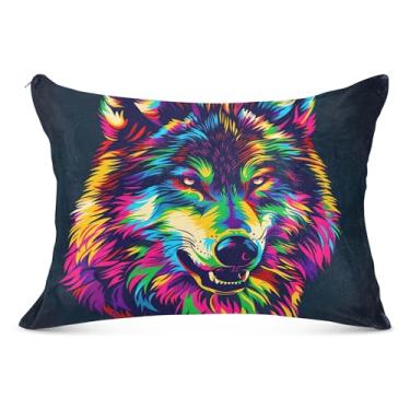 Imagem de Capas de travesseiro de flanela grandes com estampa de cabeça de lobo em aquarela para o corpo fronha padrão queen king decoração de casa, tamanho do corpo, 53 cm x 137 cm