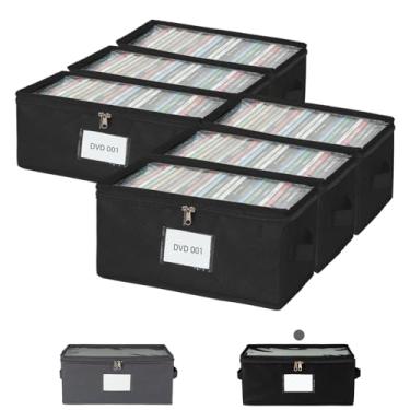Imagem de ComfortKeeper Pacote com 6 caixas de armazenamento de DVD de tecido com tampa de PVC transparente, comporta 25 capas de DVD padrão, tecido não tecido resistente com suporte de papelão para coleção de