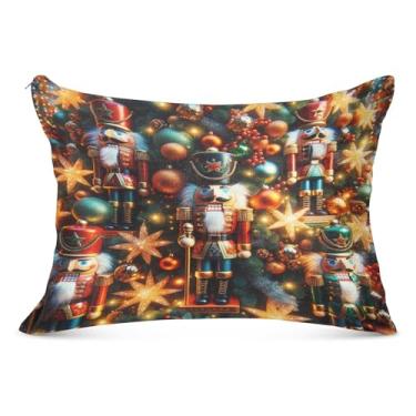 Imagem de Capa de travesseiro de árvore de Natal com luzes de quebra-nozes tamanho queen 50,8 x 76,2 cm capa de travesseiro super macia para travesseiro corporal, fronha com zíper para outono e inverno