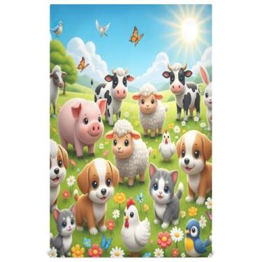 Imagem de Joisal Panos de prato decorativos fofos animais de fazenda gato cachorro para cozinha toalha de mão de chá fofo panos de limpeza absorventes 45 x 71 cm, 6 pacotes