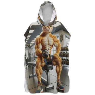 Imagem de Joisal Poncho de surfe trocador de roupão adultos praia banho com capuz toalhas vestíveis unissex adulto poncho com capuz gato legal academia atlética