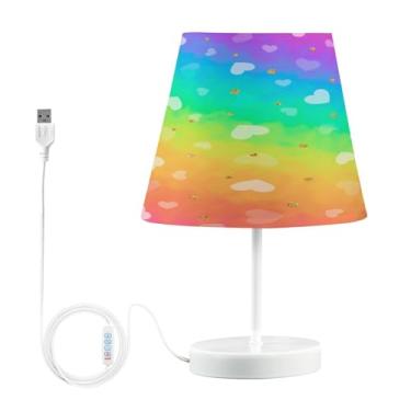 Imagem de Joisal Candeeiros de leitura arco-íris com corações brilhantes para mesa de cabeceira, abajur de mesa de LED, luminária aconchegante