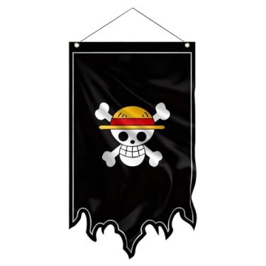 Imagem de Faixa pirata vertical estilo anime de 124,5 x 73,6 cm com design de caveira de chapéu de palha para decoração de Halloween e salas temáticas