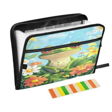 Imagem de Cute Frog Daisies Pasta sanfonada A4 Tamanho Carta Documento Folio com Zíper e Etiquetas Organizador de Pastas de Escritório
