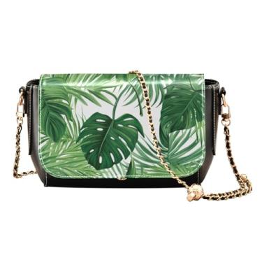 Imagem de GAIGEO Bolsa de ombro de couro com folhas de palmeira tropicais verdes, bolsa de ombro média para mulheres, Folhas de palmeira tropicais verdes-1, One Size