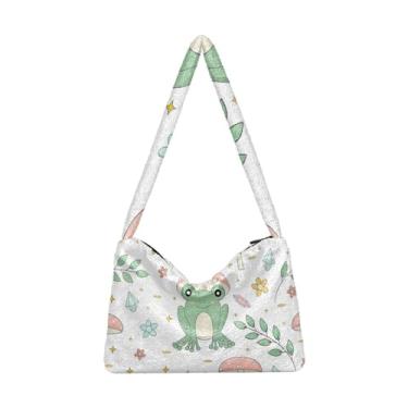 Imagem de GAIGEO Linda bolsa de ombro panda vermelha, bolsa de ombro, bolsa feminina para uso ao ar livre, Sapo e cogumelos, One Size