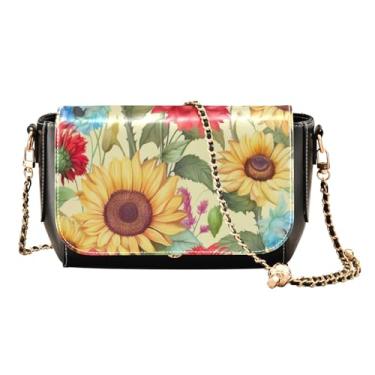 Imagem de GAIGEO Ornamento geométrico colorido com bolsas transversais estilizadas, bolsas transversais para mulheres de couro, Girassol em amarelo-8, One Size