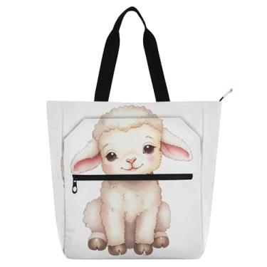 Imagem de GAIGEO Cute Little Lamb Bolsas femininas para trabalho, lona, faculdade, escola, bolsas, bolsas infantis fofas com compartimentos