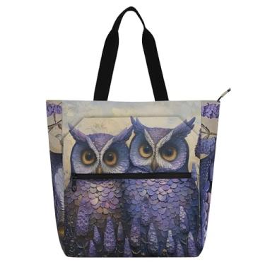 Imagem de Sacolas femininas de trabalho com corujas de lavanda para escola, bolsa de viagem, presente para amantes de livros