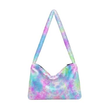 Imagem de Bolsa de ombro feminina com glitter horizontal e rosa azul, bolsa de ombro com zíper para mulheres, bolsa feminina para uso ao ar livre, Aquarela dégradé tie dye, One Size