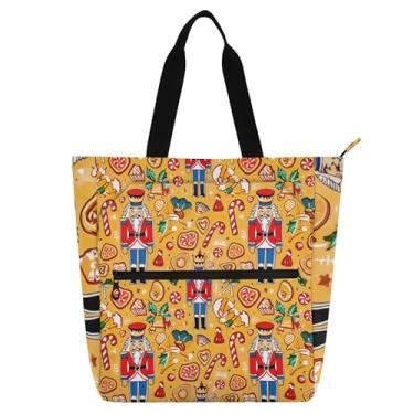 Imagem de GAIGEO Sacolas de trabalho amarelas de Natal, quebra-nozes, para mulheres, lona, faculdade, escola, bolsa, bolsa infantil fofa com compartimentos