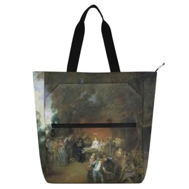 Imagem de GAIGEO Bolsa de trabalho feminina Jean Antoine Watteau com estampa de lona, bolsa de tecido universitária, escola, presente diário para amantes de livros