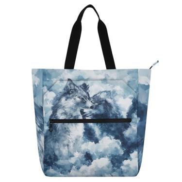 Imagem de Bolsa de mão utilitária de lona média com zíper em aquarela cinza lobos cinza para mulheres e crianças