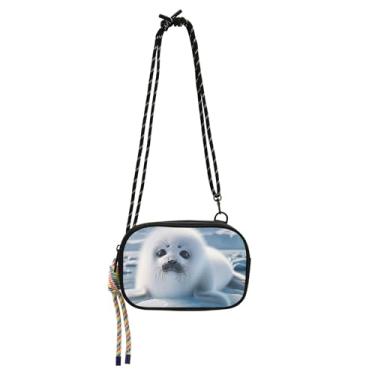 Imagem de TSENQUE Bolsa tiracolo pequena bolsa feminina fofa adorável selo polar carteira para celular bolsa para celular mini bolsas de ombro fofas para viagem