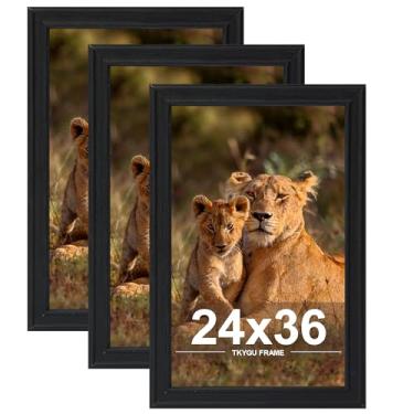 Imagem de TKYGU Conjunto de 3 porta-retratos de 61 x 91 cm, moldura de madeira de estilo moderno, preto, vertical e horizontal para pendurar na parede, grande estúdio para fotos, pôsteres - impressões