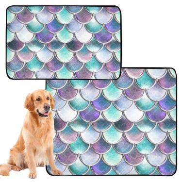 Imagem de TSENQUE Tapetes laváveis para cães com escamas coloridas e laváveis, turquesa, tapetes reutilizáveis para animais de estimação, tapetes de parto para cães, à prova d'água, tapete de cercadinho para