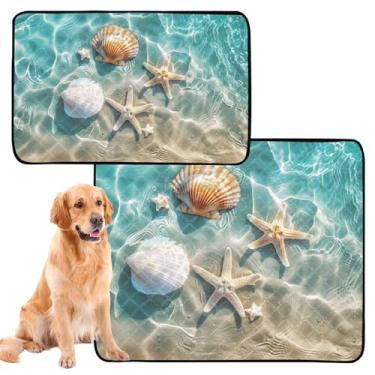 Imagem de TSENQUE Tapetes laváveis para xixi à prova d'água, tapete de cercadinho para cães, conchas, estrela-do-mar, reutilizável, absorvente para cães, almofadas de penico, pequeno x pacote com 3