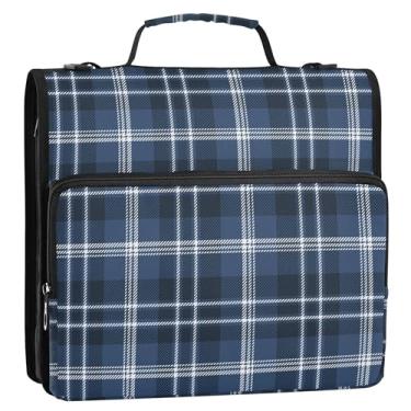 Imagem de Fichário xadrez azul marinho - organizador escolar com 3 anéis