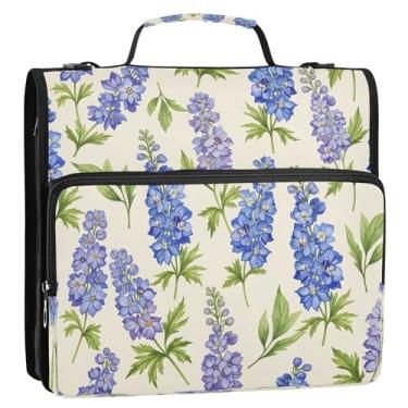 Imagem de Bolsa para fichário em aquarela com 3 anéis e flores roxas azuis e roxas com alça, organizador de fichário com zíper com bolsos para viagens escolares e escritório, pasta de arquivos, estojo de