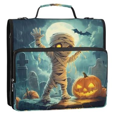 Imagem de Fichários duráveis de 3 cm, 3 anéis, resistente, fofa, mamãe assustadora, organizador com zíper, vários bolsos, pasta grande para fichários escolares com alça de ombro