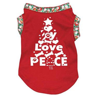 Imagem de Petitebella Camiseta vermelha Joy Love Peace Roupas para cachorro (bainha de Papai Noel verde, PP)