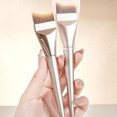 Imagem de Pincel de base plana | Ferramenta de corretivo para uso seco e molhado | Pincel de base fina | para misturar creme líquido, adolescentes, universitárias, dançarinas