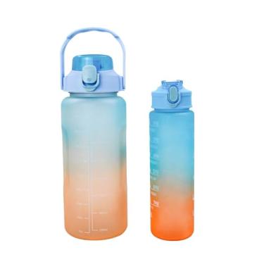 Imagem de Kit 10 Garrafa Galão de Agua 2L e 900ml Degrade Com Figurinhas Adesivos 3D