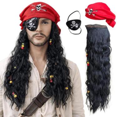 Imagem de Peruca pirata com Tapa olho bandana one piece capitão jack - LIONSWIG